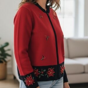 Serengeti Full Zip Red And Black Embroidered 100% Cotton Christmas Cardigan 1X
